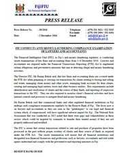 Press Release 30/2016: FIU Conducts AML Compliance Examination of Lawyers and Accountants