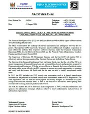 Press Release 18/2016: The Financial Intelligence Unit signs MOU with the Fijian Elections Office