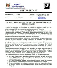 Press Release 24/2015: Fiji Completes National Risk Assessment on Money Laundering and Terrorist Financing